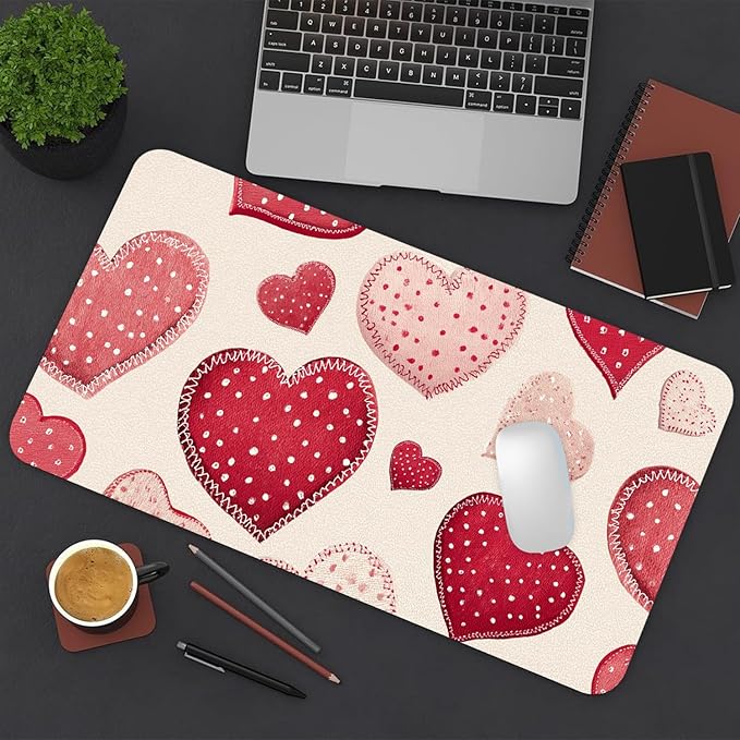 Valentine Desk Mat, Cute Love Heart Large Mouse Pad for Desktop, PU Leather Waterproof Desk Pad, Computer PC Laptop Protector Gaming Mouse Pads Valentine's Day Gifts for Her Him (23.6" x 11.8")
