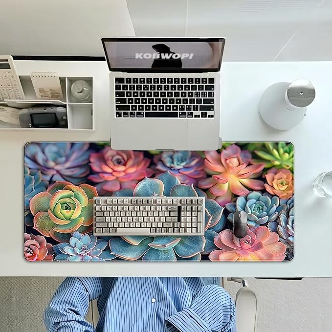 35.4 x 15.7 in, XXL Large Mouse Pad for Desk, Extended Keyboard Mouse Mat for Computer Office, Big Mouse pad with Stitched Edges, Gaming Pc-Colorful Succulent