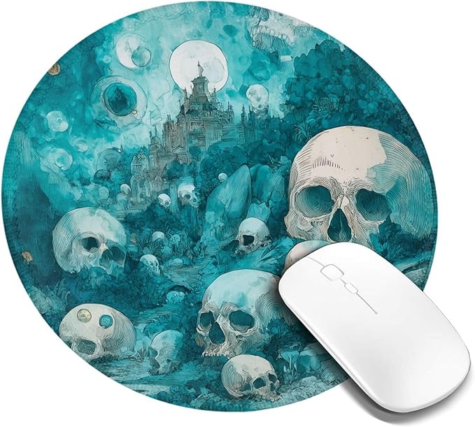 Skull Round Mouse Pad Premium Textured Mouse Mat Washable Mousepads with Extended Stitched Edges Non Slip Rubber Base Small Mousepad 7.9 X 7.9 X 0.12 Inches