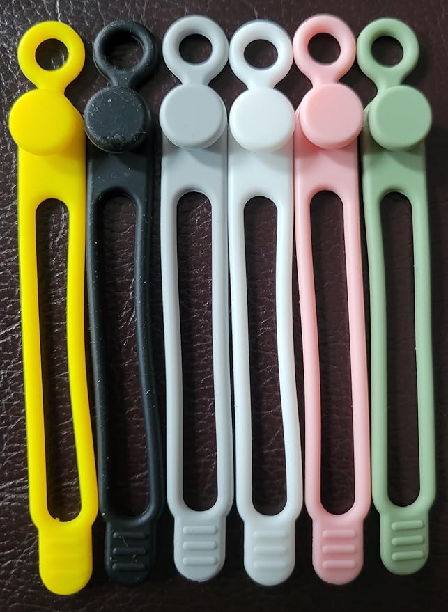 Set of 6 Silicone Cable Straps Organizer, Wire Management Ties for Bundling Phone Charger Cables, Earphones, Computer Cords, Organize Home Office (MultiColor6)