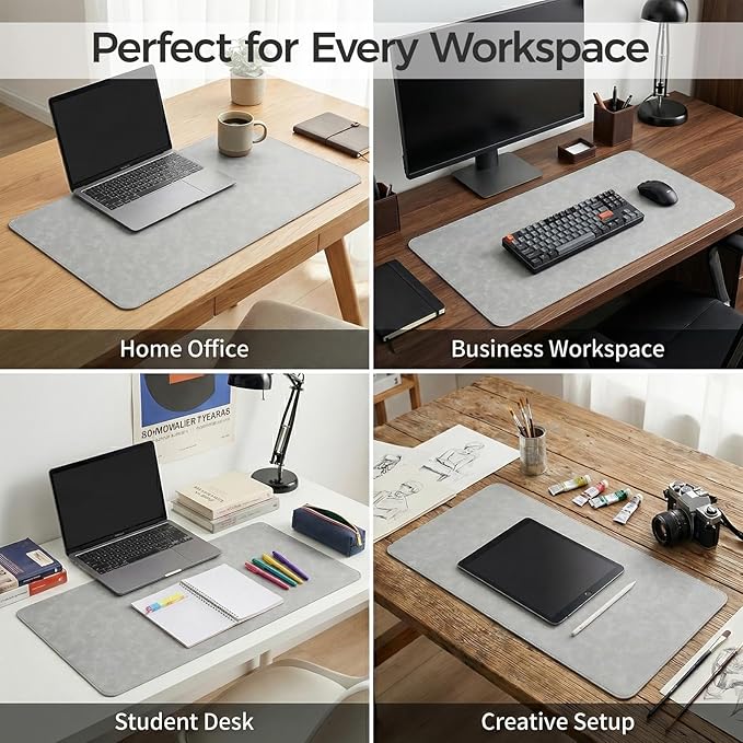 Premium Faux Leather Desk Mat & Tray Set,Innovative Cork-Look Printed Base,Gift Tube Packaging,Full-Desk Coverage,Non-Slip Desk Pad for Office Home(Mist Gray)