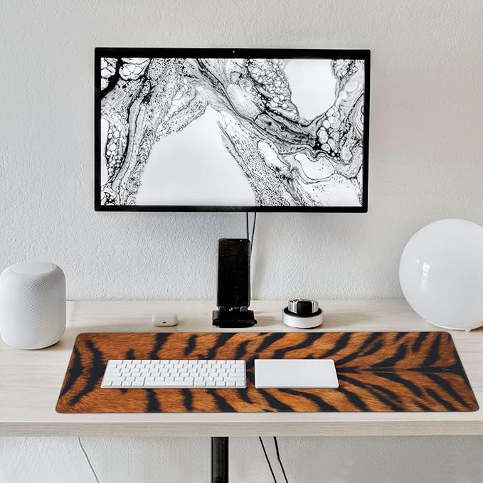 Tiger Stripes Print Large Mouse Pad & Desk Mat Animal Skin Texture Extended Mousepad Non-Slip Rubber Base Laptop Computer Keyboard Pad for Gaming, Office & Home Decor, XXXL - 35.4" X 15.7"