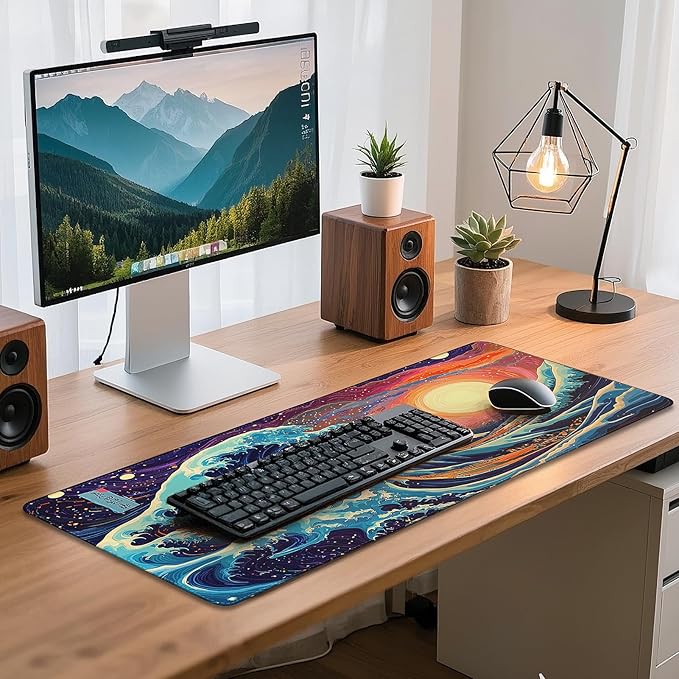 Mouse Pad Gaming - Desk Mat for Keyboard and Mouse - Kanagawa Large Mouse Pad for Desk, Japanese Sea Wave Mousepad (31.5" x 11.8") with Non-Slip Base, Desks Pad Mat for Gaming, Office and Home