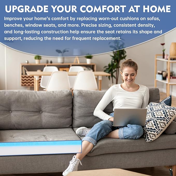 Upholstery Foam, 72" x 24" x 2" High Density Gel Memory Foam Padding Couch Cushion Support, Cut to Size Foam Replacement Pad for Sofa Sag Support