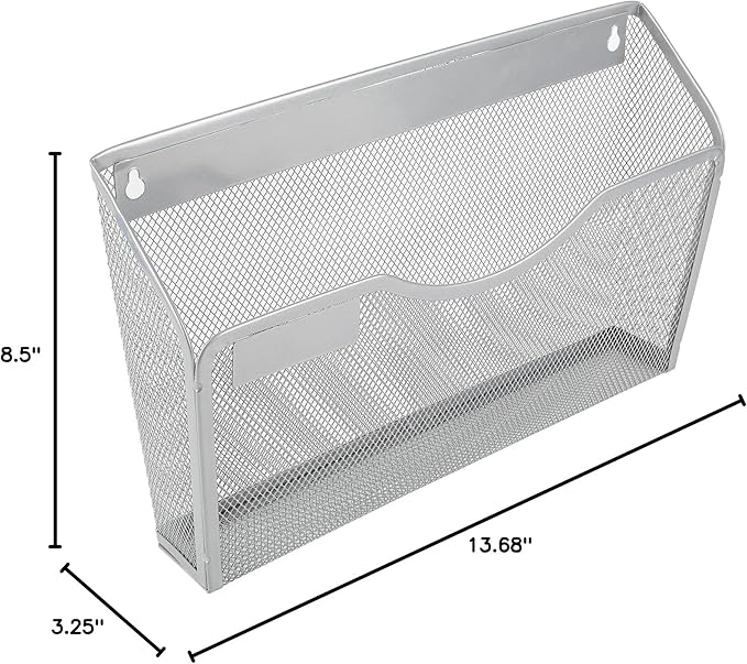 EasyPAG 3 Pack Wall File Organizer with Label Panel, Metal Mesh Hanging File Folder Holder for Letter/A4 Size Folders, Vertical Wall Mount Mail Sorter for Office Paperwork, Classroom, Silver