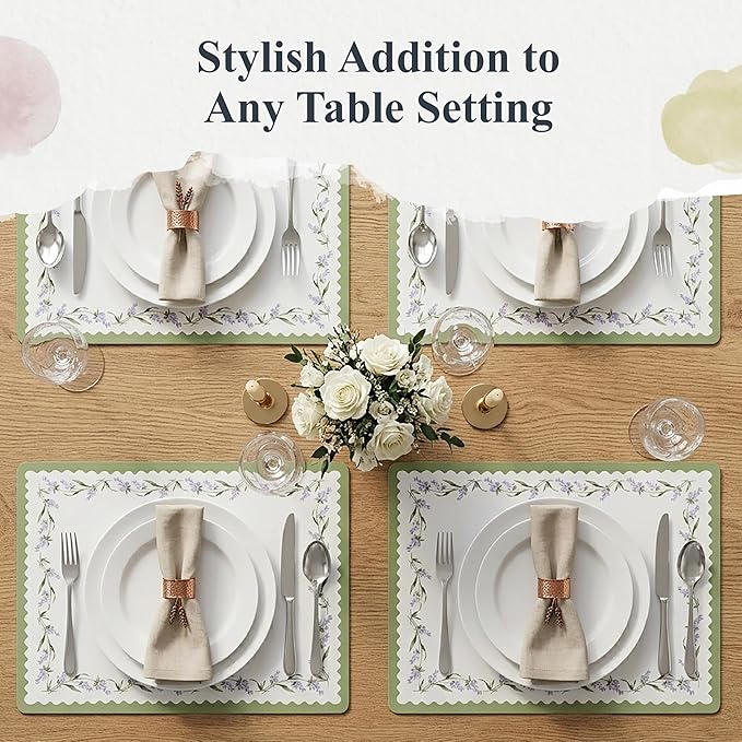 Pimpernel Lavandula Placemats, Set of 4 - Heat Resistant Rectangular Table Mats with Lavender Floral Artwork, Decorative Dining Placemats for Home Entertaining & Daily Use Table Settings (12" x 16")