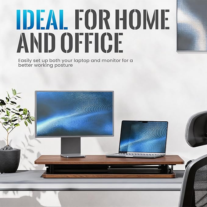 Standing Desk Converter, 25.16" × 15.75" Height Adjustable Laptop Stand for Desk, Sit Stand Monitor Stand, No Assembly Required for Home and Office Use (Natural Wood)