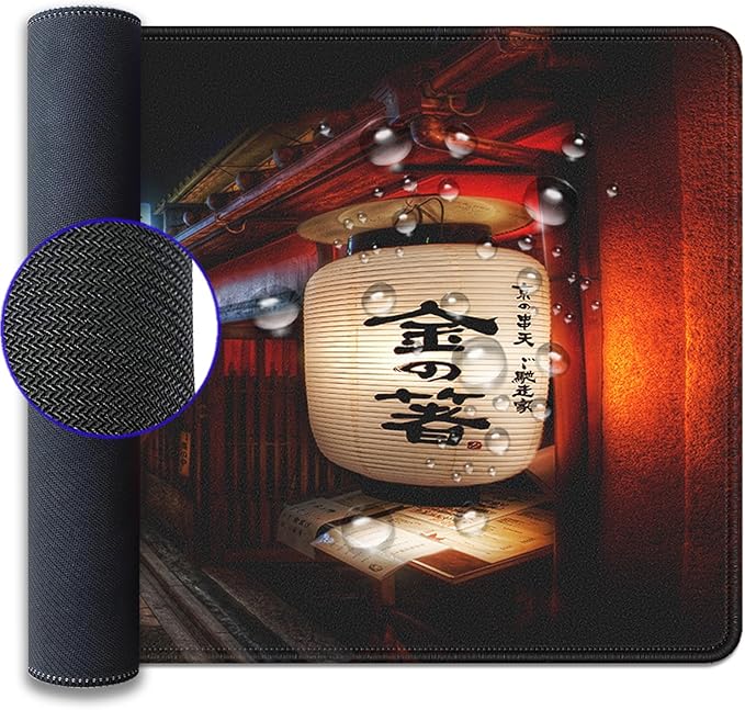 Japanese Street Lantern Large Mouse Pad Desk Pad, 27.5x11.8in Tokyo Night Scene Extended Keyboard Mousepad with Stitched Edges, Non-Slip Waterproof Rubber Base for Office, Computer, Laptop & Home