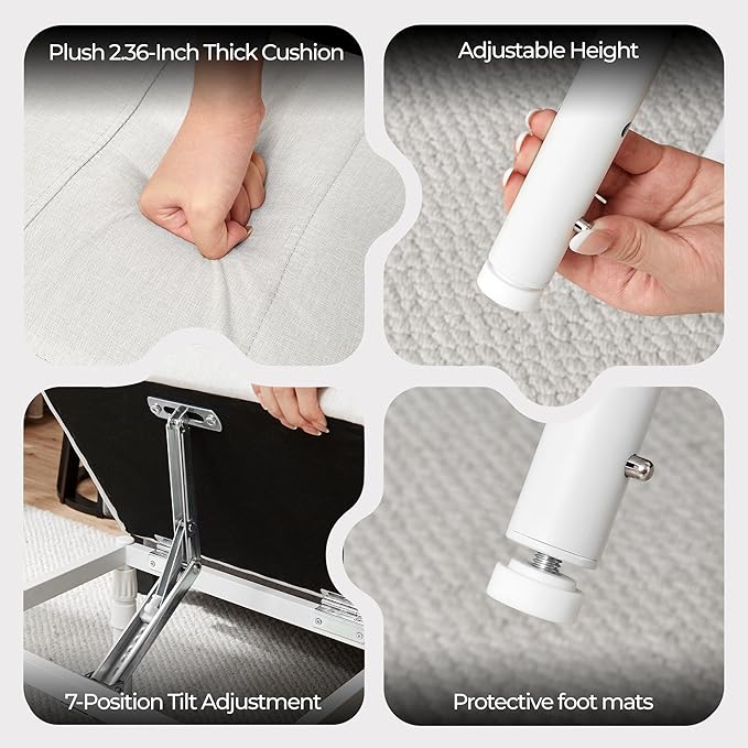 TIOPGHAD Adjustable Ottoman Pouf, 4 Height Position & 60 Degree Tilt Angle Adjustment Ottomans Footrest Foot Stools Pouffe Footstool for Under Desk Living Room Home(Beige)