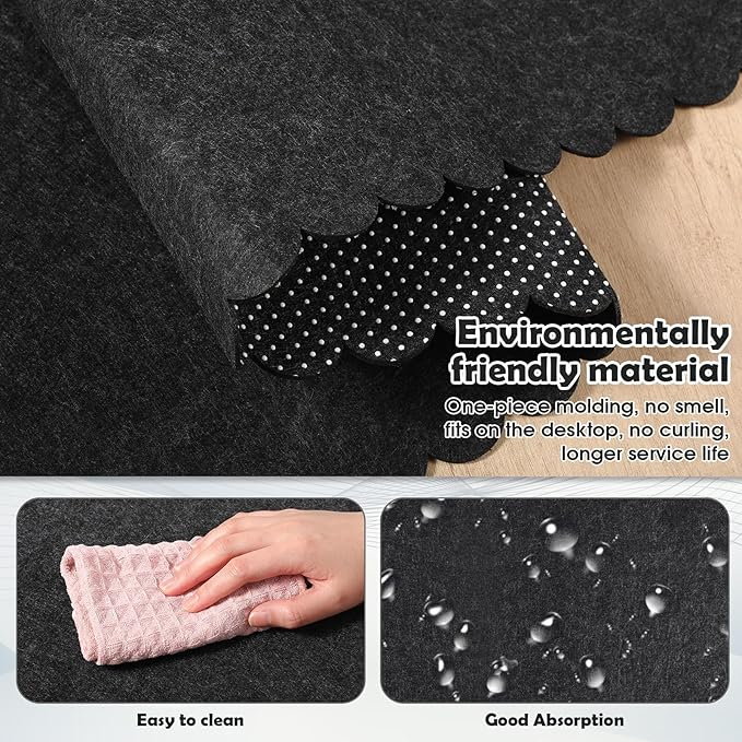 Copkim 35 x 16.5 Inch Felt Desk Mat with Scalloped Edges, Large Felt Mouse Pad Non Slip Scalloped Computer Laptop Desktop Pad for Keyboard and Mouse Home Office(Black Gray)