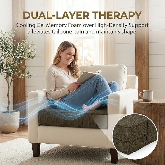 baibu Extra Large Dual-Layer Gel Memory Foam Recliner Cushions for Elderly, 20x20x5 Inch Thick Non-Slip Recliner Seat Cushion Suitable for Couch for Easy to Stand Up & Reduce Hip & Lumbar Pain, Brown