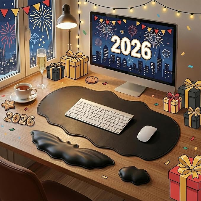 Bat Mouse Pad, PU Leather Mousepad, 3 in 1 Keyboard Wrist Rest and Mouse Wrist Rest, Ergonomic Bat Wrist Rest Waterproof Leather Surface, Easy Typing Cushion with Memory Foam for Home Office