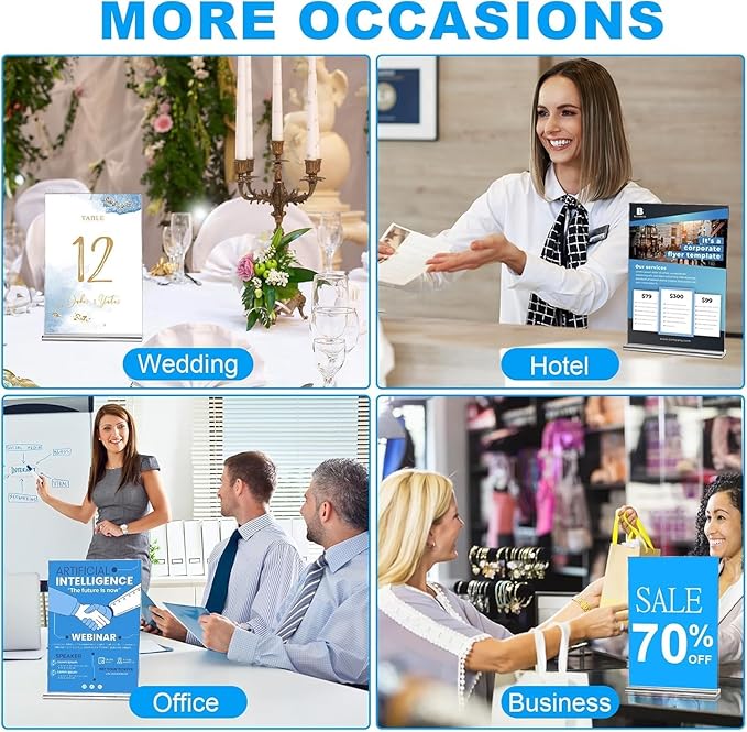 EHWINE 4 Pack Acrylic Sign Holders 5x7 Double-Sided Tabletop Display Stands for Menus Flyers & Signs, Clear Acrylic Picture Frame for Office Business Store & Events