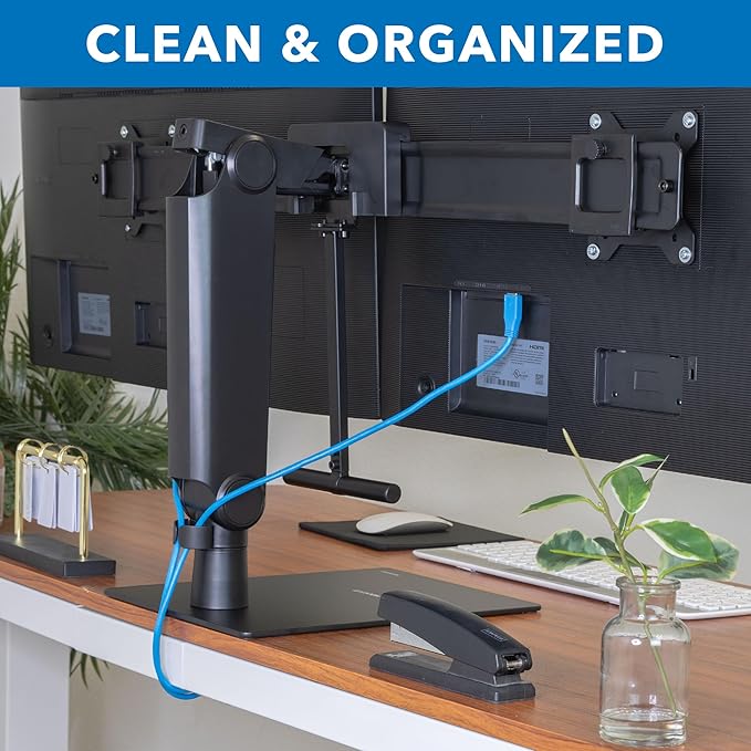Mount-It! Freestanding Dual Monitor Stand 17" to 32", Height Adjustable, Tension Adjustable Spring Monitor Stand for 2 Screens, Max VESA 100x100, Swivel, Rotation, Instant Height Adjustment, Black