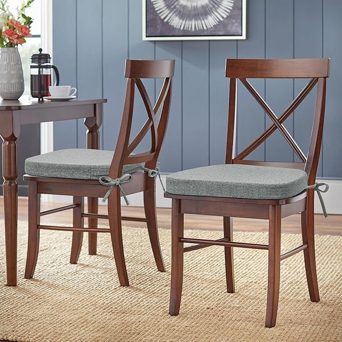 Shinnwa Seat Cushion for Kitchen Chair, Non-Slip Dining Chair Cushion with Detachable Straps and Machine Washable Cover, 17x16x2in, Grey