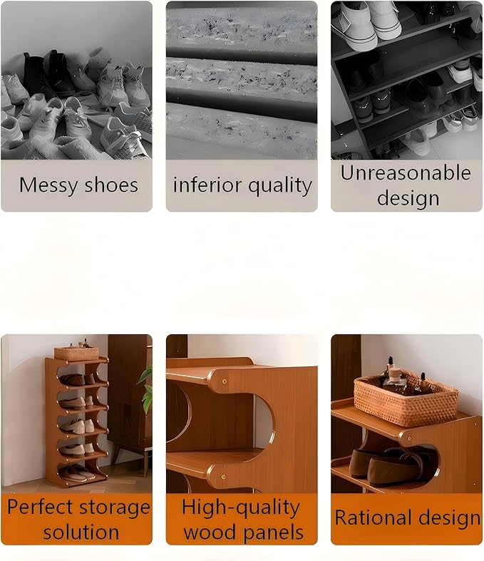 Narrow Shoe Rack for Entryway,Corner Shoe Rack— Wooden, Freestanding, Multi-Tier Shoe Storage Units Suitable for Entryways, Hallways, Bedrooms, Living Room Corners, and Compact Spaces(6th Floor)