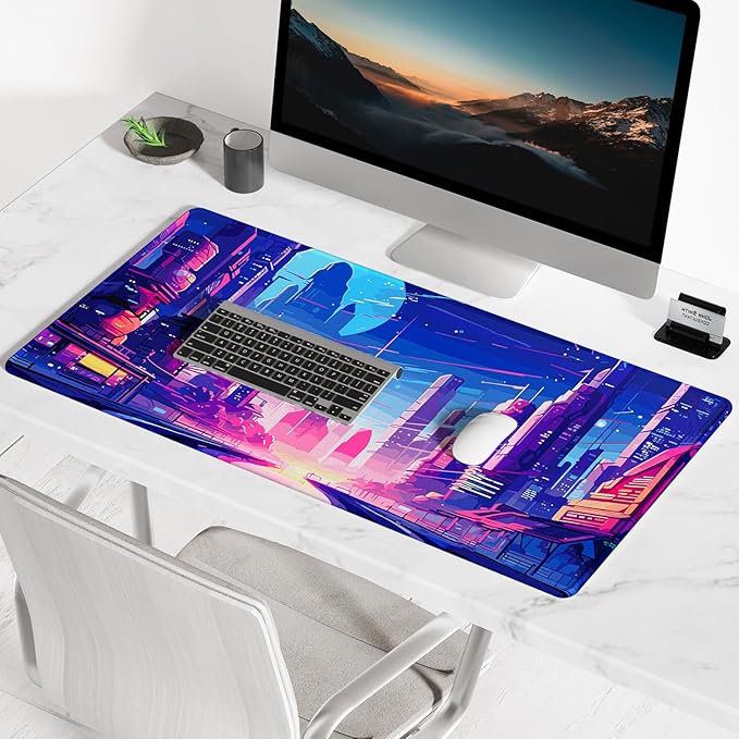 BOSOBO Large Mouse Pad, Desk Pad, XXL XL Extended Gaming Mouse Pad, Desk Mat for Office & Home, Long Keyboard Mat, Huge Mouse Pad, Desktop Full Cover 35.5 x 15.7 Inches, Anime Tokyo Cyberpunk