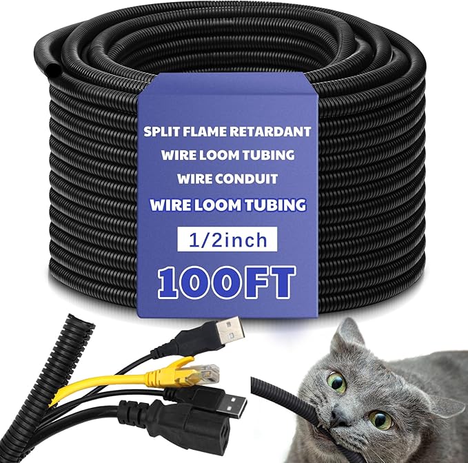 Kanayu Split Wire Loom Tubing Flame Retardant Wire Covering High Temperature Cable Sleeves Split Protector Cable Conduit for Industrial Electrical Automotive Marine(1/2''-100 ft,Black)