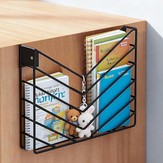 Hanging Wall File Organizer, Wall Mounted Magazine Rack, Wall File Holder Storage Metal for Office and Bathroom Hanging Magazine, Mail, Paper, Document Folder and Books(Black)