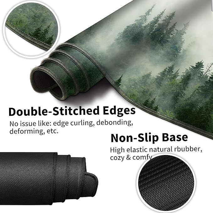 Forest Extended Large Mouse Pad with Stitched Edges, XXL Mouse Pad Large 31.5x15.7 Inch, Desk Mat Keyboard Pad Non Slip Base Gaming Mousepad Functional Desk Pad