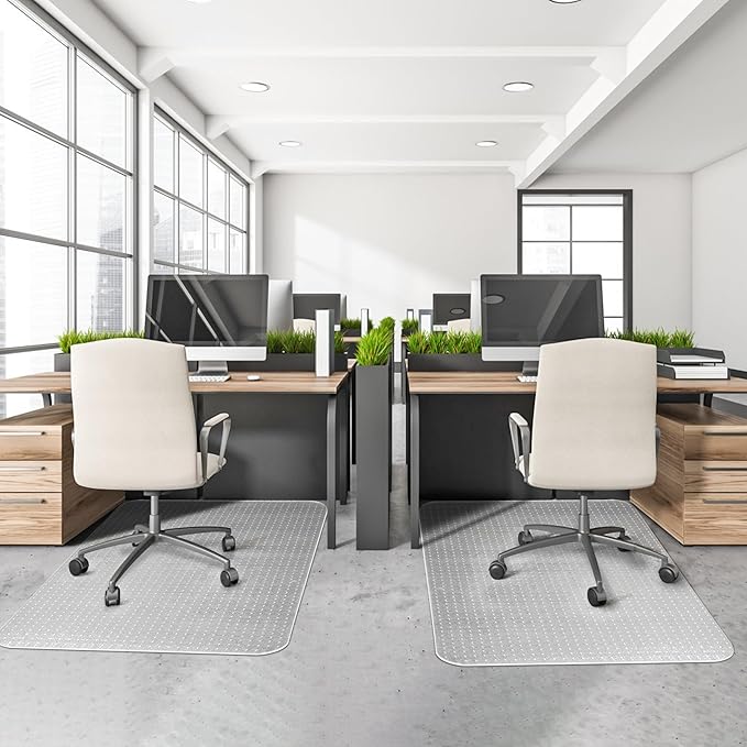 Office Chair Mat for Carpets, 48"x 60" Heavy Duty Clear Plastic Floor Protector, Non-Slip Computer Desk Chair Mat for Low Pile Carpeted Floors, Smooth Rolling Carpet Chair Mat for Home Office