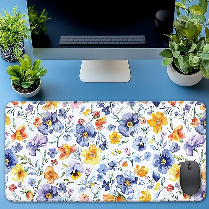 Desk Pad Protector, Office Desk Mat, Large Mouse Pad, Non-Slip Desk Blotter, 23.6x11.8 inch, Watercolor Flower