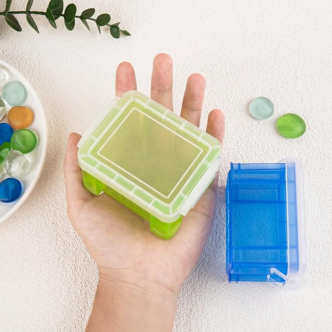 Framendino, 8 Pack Translucent Small Plastic Boxes Mini Desktop Storage Box 3.3" x 2.5" 2" Stackable Organizer Colorful Cosmetic Container with Lid for Jewelry Beads Crafts Accessories
