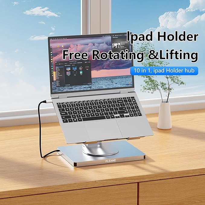 10 in 1 Laptop Docking Station Stand for MacBook Pro/Air/Surface/Dell/HP/Lenovo, Mac Type-C Hub with 4K HDMI, USB 3.0, SD/TF Card, RJ45, PD 3.0, USB C Laptop Stand Hub with 360 Rotating Base (ST109A)