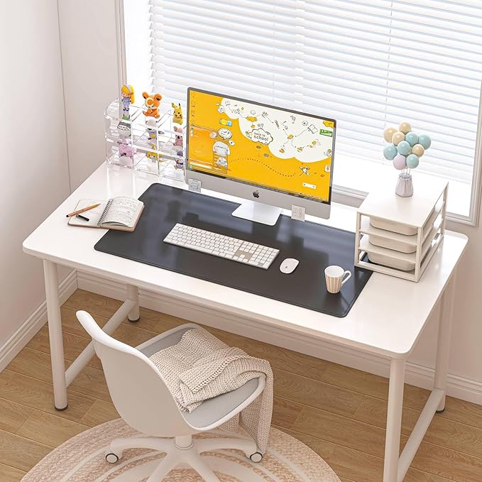 DAWNTREES Desk Mat for Desktop,PU Leather Desk Pad Protector,Non Slip, 23.6" x 13.8" Large Mouse Pad and Keyboard Mat, Waterproof Writing Pad for Office and Home (Black)