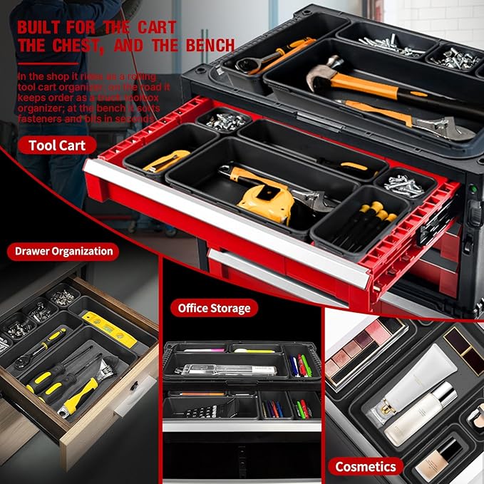 16 PCS Small Parts Tool Box Organizer Trays, tool box trays organizer for Toolbox Organization, Parts Trays and Screw Organizer Box for Tool Chest, Garage Drawers and Workbench