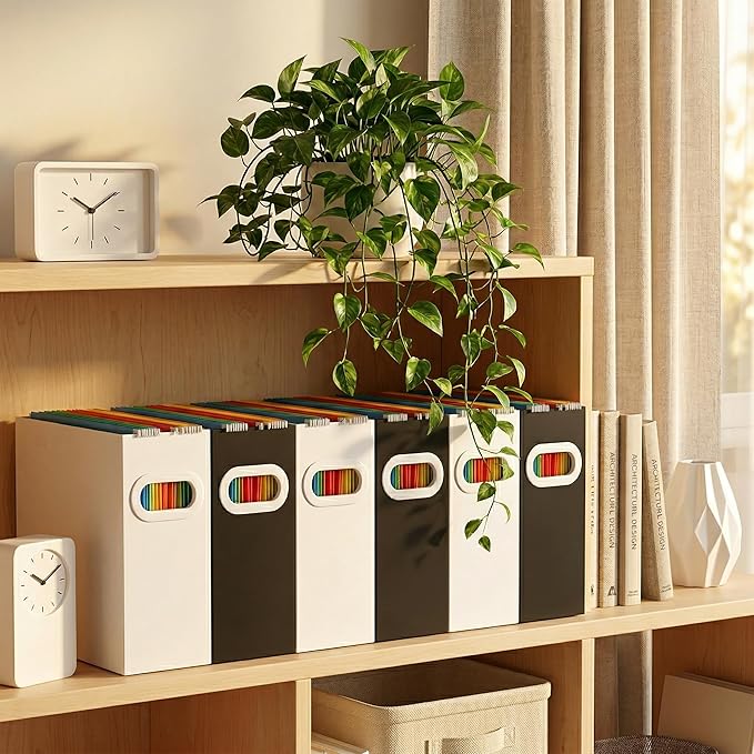 Hanging File Organizer Box, 6 Pack Black Cardboard File Folder Holder for Letter Size, Portable Desk Document Storage with Handles, for Office,Home,School