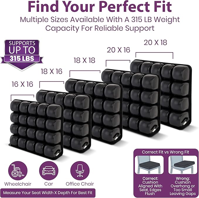 Inflatable Wheelchair Seat Cushion 18 x 16 x 3" - Pressure Sore Relief Air Cushion for Wheel Chair With Interconnected 3" Cells - Breathable Nylon Cover, Includes Pump, Repair Kit - 315lbs Capacity