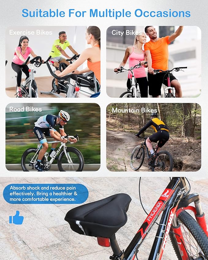 CUNCUI Bike Seat Cushion, Gel Seats Cover, Bicycle Covers, Bike Seat Cushion for Women Men Comfort Compatible, Suitable for Outdoor and Indoor (11x10 inch)