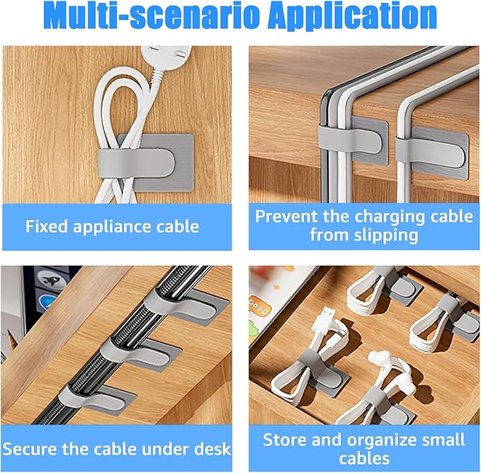 80PCS Hook and Loop Cable Ties, Under Desk Cable Management, Adhesive Cable Straps, Cord Management Hider Idea, Cord Organizer for Desk, Computer Accessories, Home Office Organization, Black