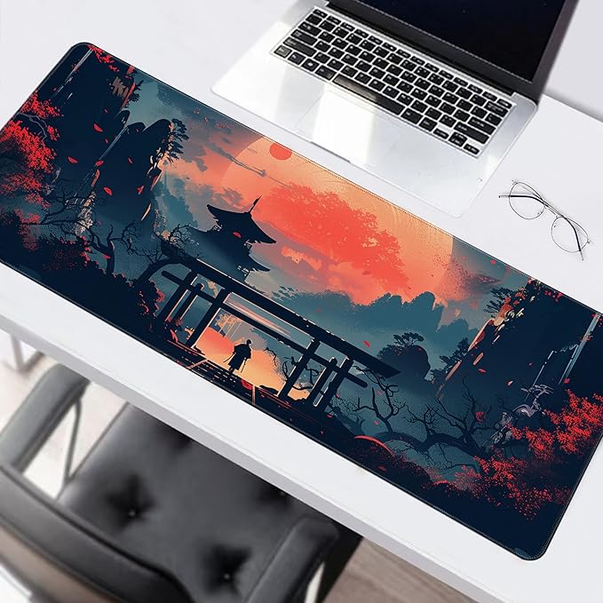 Long Gaming Mouse Pad Extended Anime Large Desk Pad with Non-Slip Base Full Keyboard Mat with Stitched Edges for Gaming and Office 31.5 x 11.8 inches (Warrior)