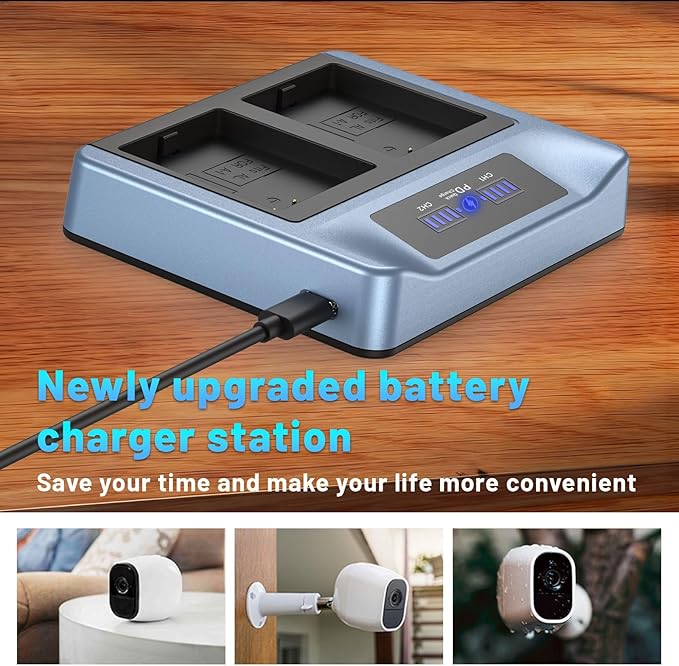 New Upgrade LCD Dual-Screen Display Charger Station for Arlo Pro/pro 2 Battery, Premium Charging Station 18W PD Supports Fast Charging