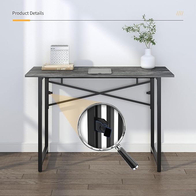 Lutown-Teen Folding Computer Desk 47 inch Writing Gaming Computer Camping Table, No Assembly Required Home Office Desk, Grey