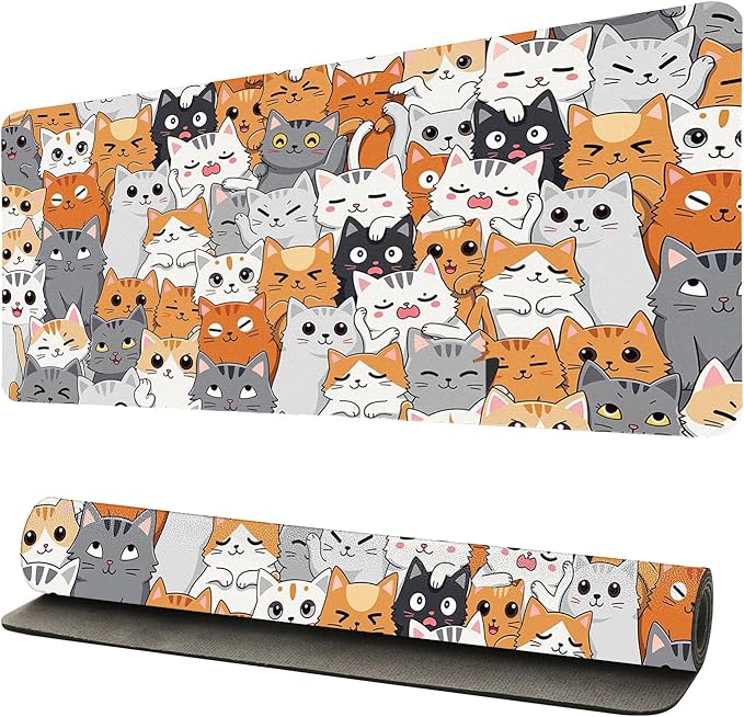 Positively Adorable Cat Desk Mat - (31.5 * 15.75in) Desk Pad, Large Non-Slip PU Leather Pad for Aesthetic Home Office & Gaming,A Gift for Cat Lovers