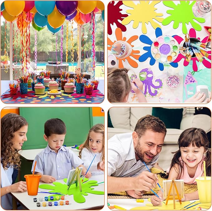 Tegeme 12 Pcs Large Paint Splatter Felt Art Colorful Mats, Rainbow Art Party Supplies Prop for Craft Wall Decal School Bulletin Board, Neon Paint Birthday Party Table Decoration (Neon,Bright)