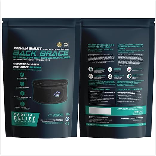 Modvel Back Brace for Lower Back Pain Women and Men – Lumbar Support Belt for Sciatica, Herniated Disc, Muscle Strain – Adjustable Breathable Work Brace with 6 Stays – Support for Posture – Size XXL