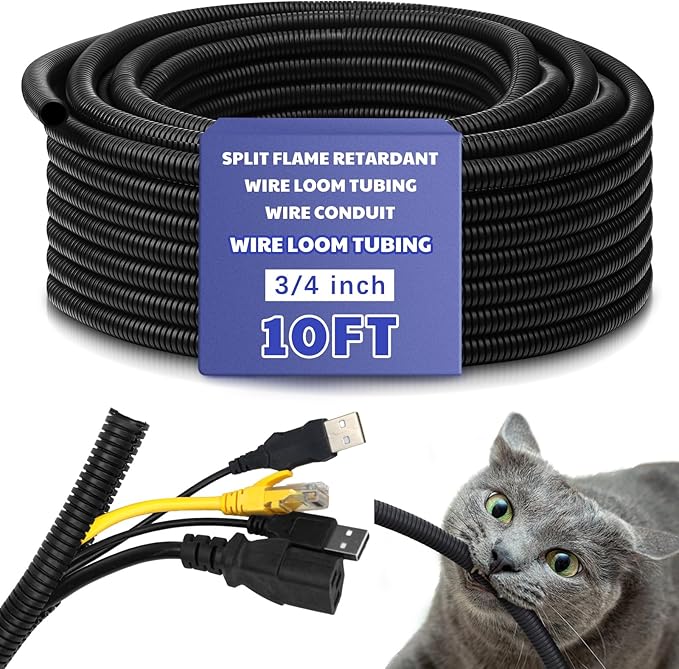 Kanayu Split Wire Loom Tubing Flame Retardant Wire Covering High Temperature Cable Sleeves Split Protector Cable Conduit for Industrial Electrical Automotive Marine(3/4''-10 ft,Black)