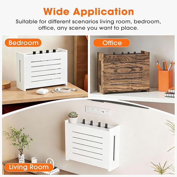 Wooden WiFi Router Storage Box, Wall-Mounted Router Hider with Cable Management System, Countertop Modem Shelf Hider Cover, Home Organization Solution for Most Size Routers, Need Assembly