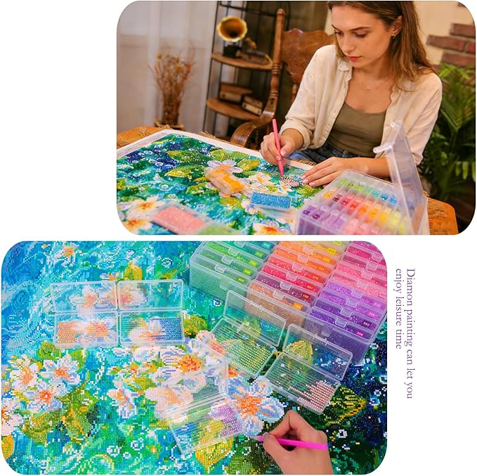 Diamond Art Storage, 2pack 54pcs Diamond Painting Storage Trays Organizer, 2-in-1 with Lids Dotz Accessories Tools Containers Case Box (Beads not Included)