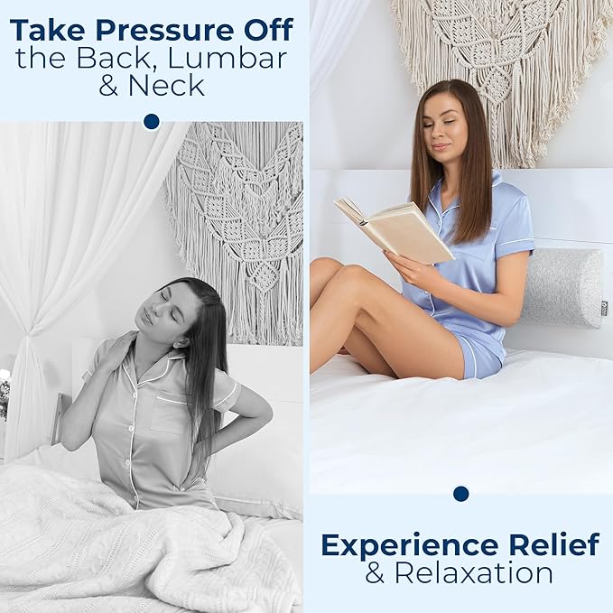 5 STARS UNITED Knee Pillow for Back Sleeping โ Half Moon Bolster Pillow for Legs, Under Knee Pillow for Sleeping on Back, Memory Foam Leg Pillow for Back Pain, Natural Gray
