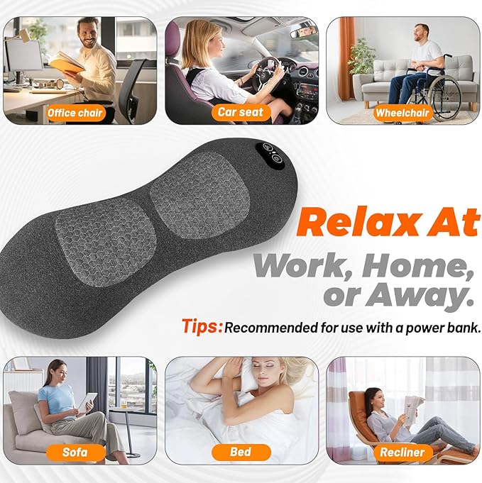 3 in 1 Lumbar Pillow,Smooth Triple Fusion Electric Back Massager with Vibration & Heat for Bed,Chair