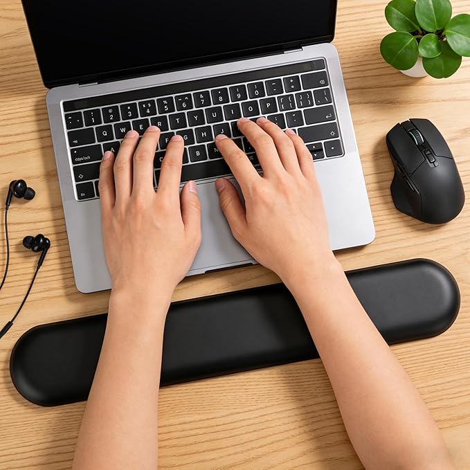 ASFSKY Keyboard Wrist Rest for Full-Size Mechanical Keyboards, 17-Inch Ergonomic Memory Foam Wrist Support with PU Leather Surface, Easy to Clean for Office, Gaming & Coding (Classic Black)