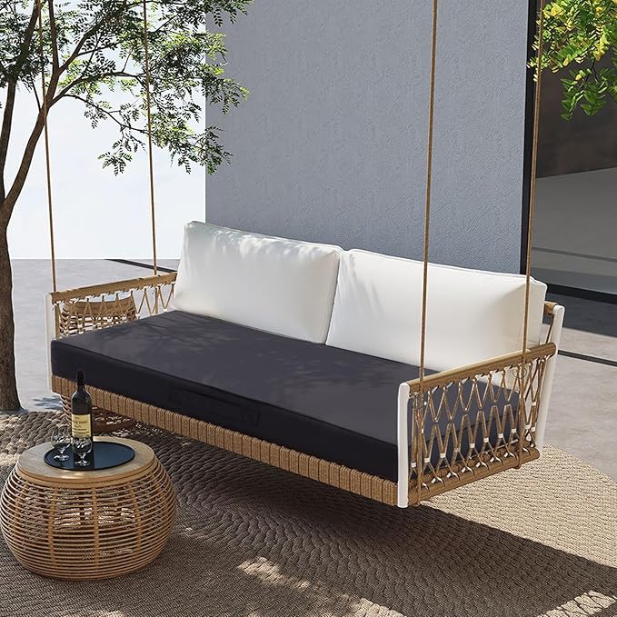 Outdoor Bench Cushion Waterproof with Memory Foam,Patio Bench Cushions for Outdoor/Indoor Furniture Porch Swing Cushion with Handle and Adjustable Strap,Dark Gray Grey,60x18 Inch