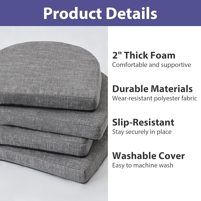 IPYNBAP Chair Cushions for Dining Chairs, Kitchen Chair Cushions, 16'' x 16'' x 2'', Non Slip Indoor Seat Cushions, Chair Pads for Dining Chairs with Ties & Removable Cover, Set of 6, Dark Grey