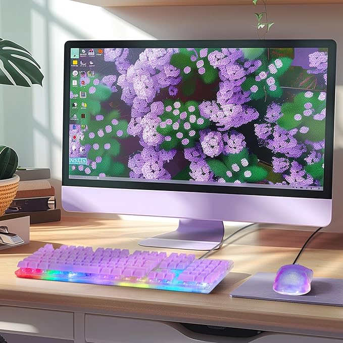 CHONCHOW RGB Gaming Keyboard and Mouse Combo,USB Wired Custom Clear Keyboards, Rainbow LED Backlight Transparent Keyboard Mouse Set for Computer Windows PC PS4 Xbox Laptop
