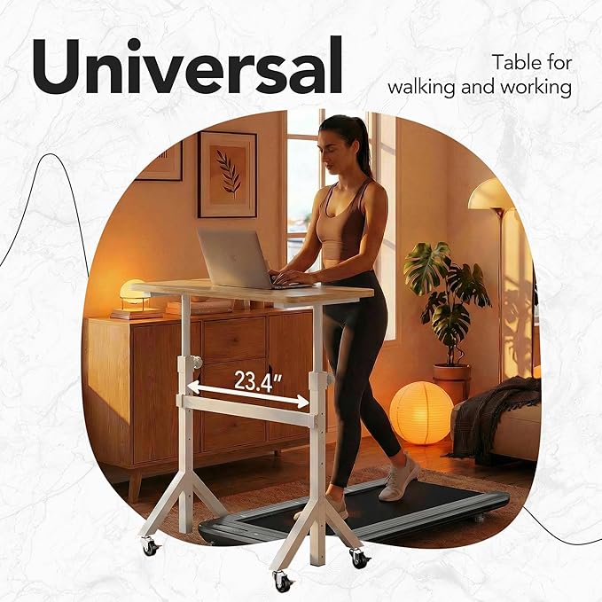 HUANUO 32'' Small Standing Desk Adjustable Heigh, Mobile Stand Up Desk with Wheels, Portable Rolling Desks for Walking Pad and Treadmill, Computer Laptop Desks for Home Office Space,Light Walnut